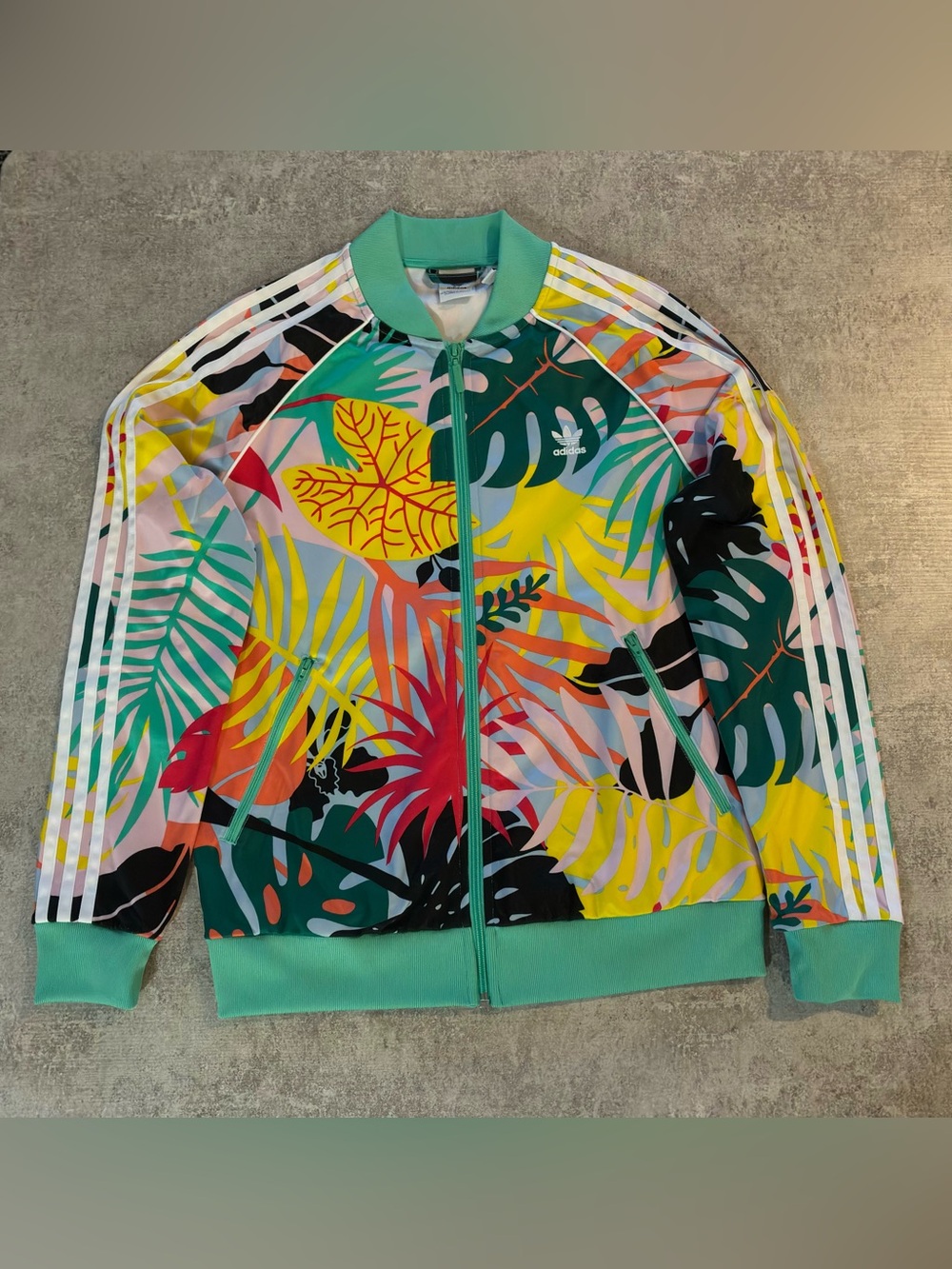adidas Multicolor Tropical Print Bomber Jacket with Mint Trim